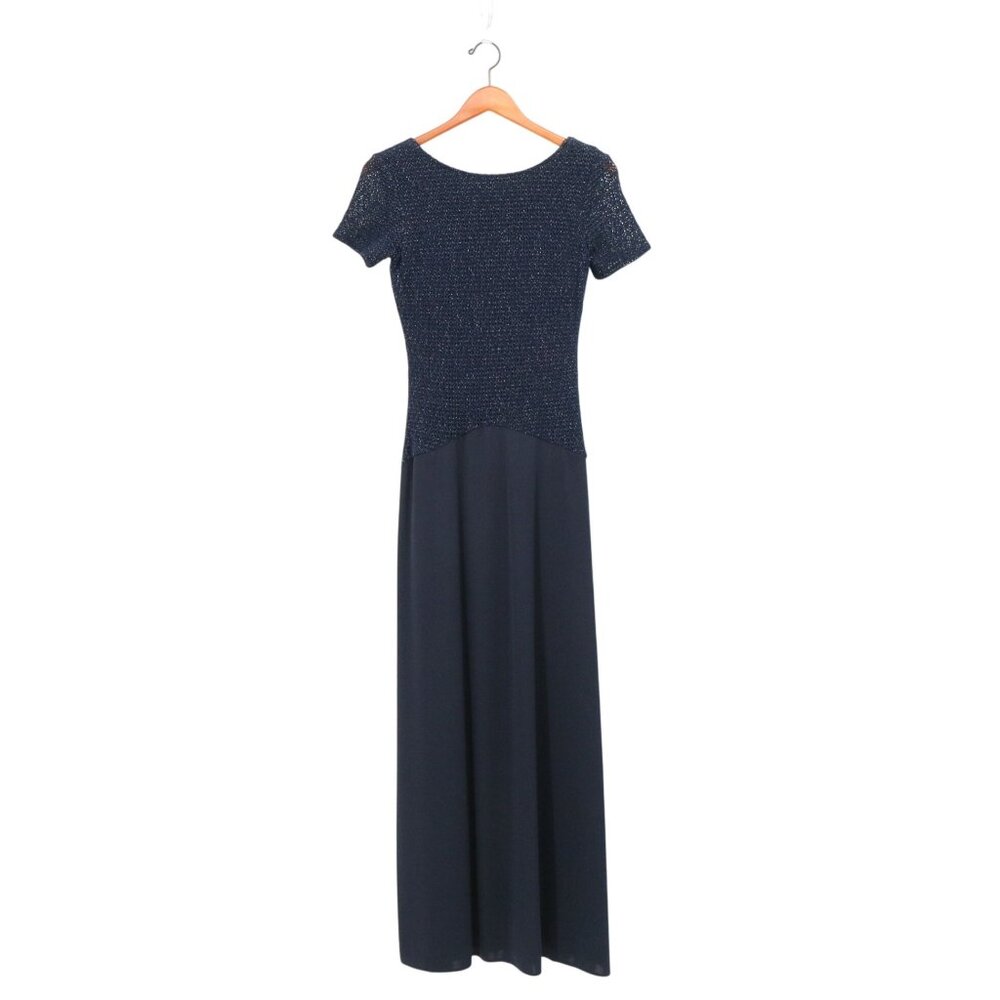 NWT JS Collections Navy Blue Long Low Cut Scoop Back Short Sleeve Gown Dress 8